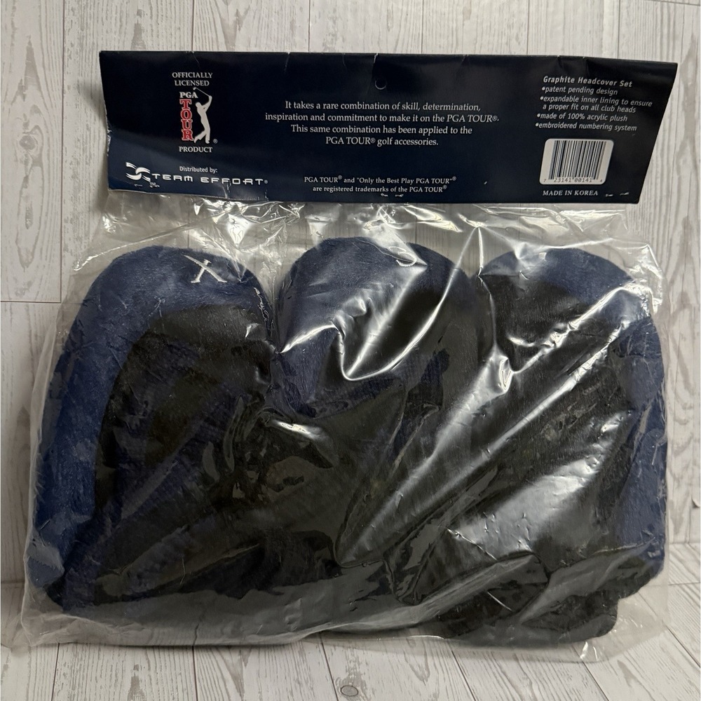 PGA New Golf Graphite Headcover Set‎ Of 3 Navy Blue Black Long Sock Embroidered - Picture 4 of 7